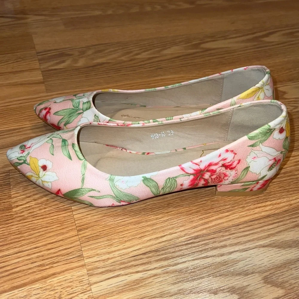 LL Tong Paris Pink‎ Leather floral print Ballet Flats size 38